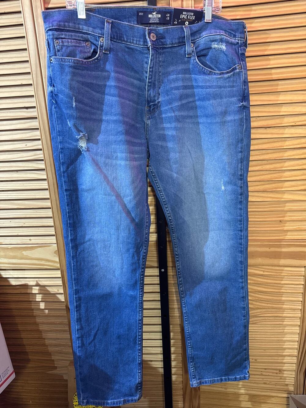 NEW Hollister Epic Flex Slim Straight Men Blue Denim Jeans Pants Size 34x30